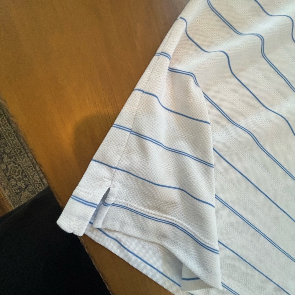 Nike Pro Golf Dri‎ Fit White and Blue Striped Polo - Picture 2 of 6